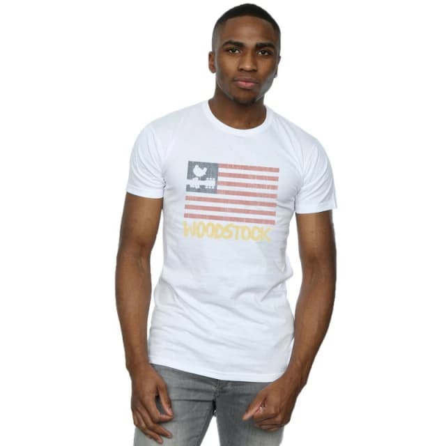Woodstock Woodstock Men Distressed Flag T-Shirt in White Size: Small White S Male 5057955657945