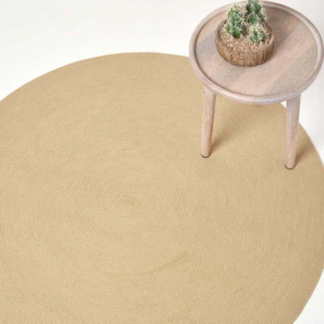 HOMESCAPES Homescapes - Linen Handmade Woven Braided Round Rug, 120cm RU1334C