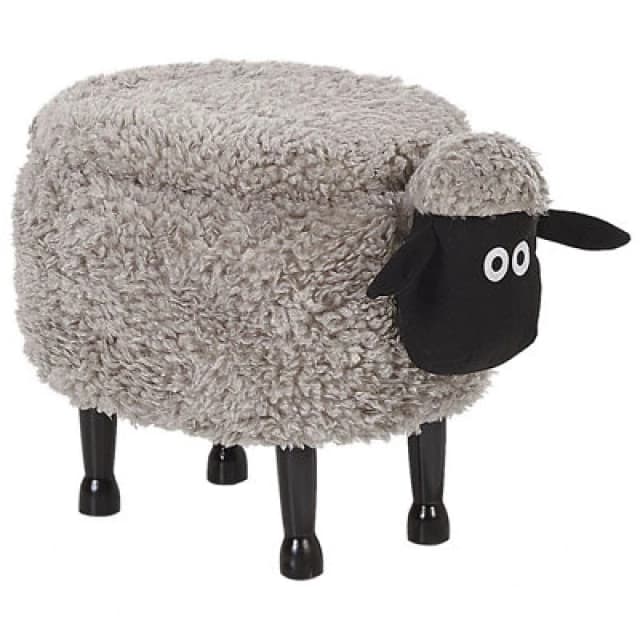 Beliani Storage Animal Stool Sheep Fabric Grey Sheep