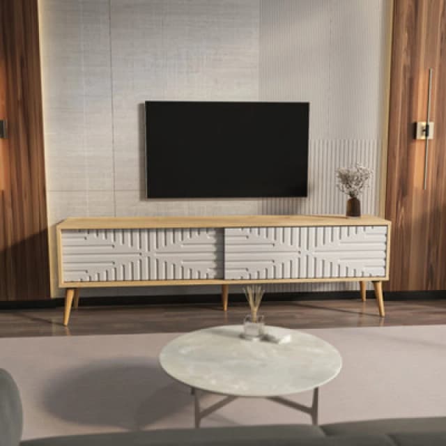 Decorotika Modern Riso TV Stand Sapphire Oak And White
