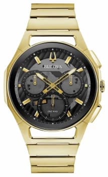 Bulova Curv Mens Gold Tone Bracelet Black Chrono Watch