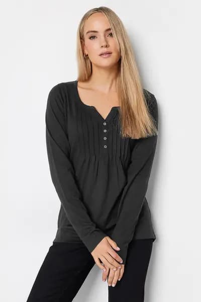 Long Tall Sally Tall Long Sleeve Henley Top Black
