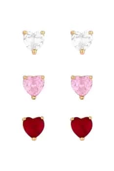 Gold Crystal And Pink Heart Halo Stud Earrings - Pack of 3