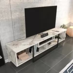 Decorotika - Asal150 Cm Wide Modern tv Unit , industrial Metal tv Stand -Open Shelf Lowboard Up To 63 TVs Ephesus Black