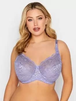 Yours Stretch Lace Non-padded Underwired Bra - Lilac, Blue, Size 40C, Women
