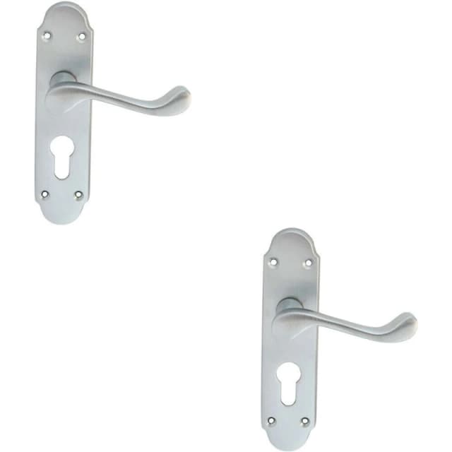 Loops 2x PAIR Victorian Upturned Handle on Euro Lock Backplate 170 x 42 Satin Chrome Multi