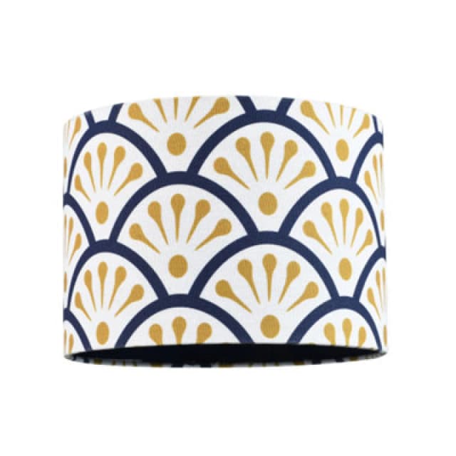 Happy Homewares Unique Moroccan Floral Designer 25Cm Navy Midnight Blue And Ochre Drum Lampshade
