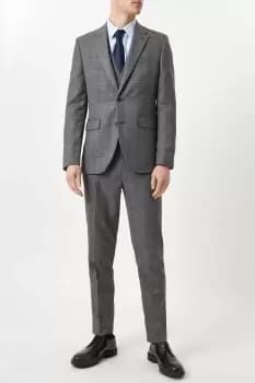 Mens Slim Grey Blue Highlight Check Suit Trousers