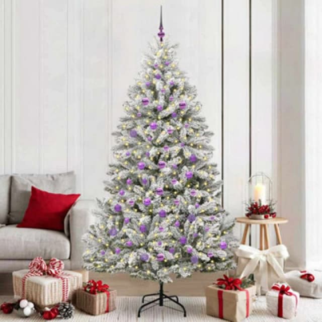 vidaXL Artificial Christmas Tree with Lilac Balls Green and White 210cm PVC and Metal, Green 3395763