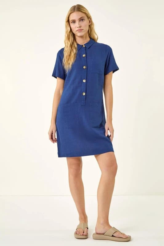 Roman Womens Buttoned Mini Shirt Dress in Navy Size: 18 Navy Female 18