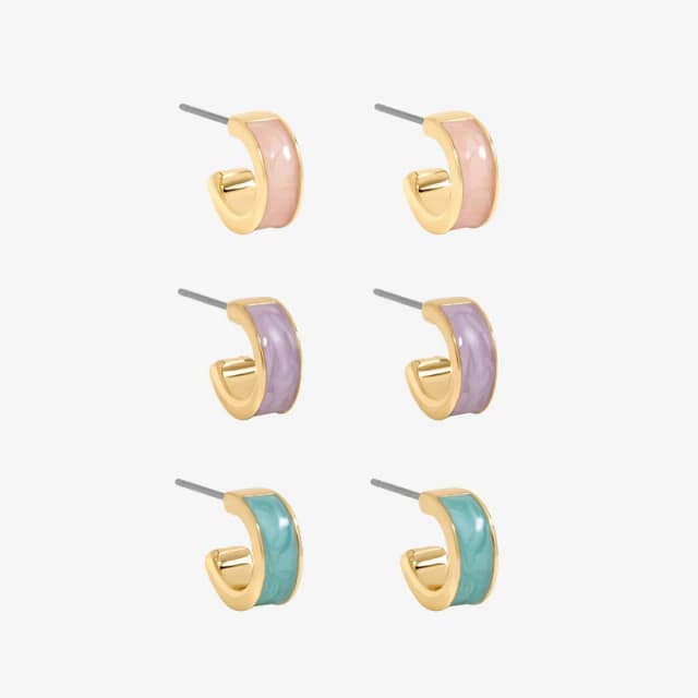 Mood Gold Plated Pastel Hoop Earrings - Pack of 3 Gold female One Size