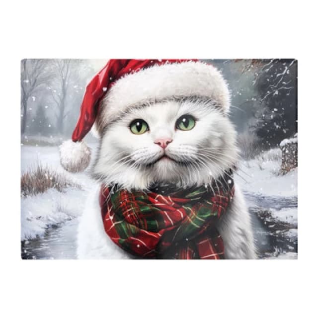 Warren Reed Designer Snowy Christmas White Cat Glass Chopping Board