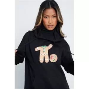 I Saw It First Black Christmas Gingerbread Man Graphic Oversized Hoodie - Black