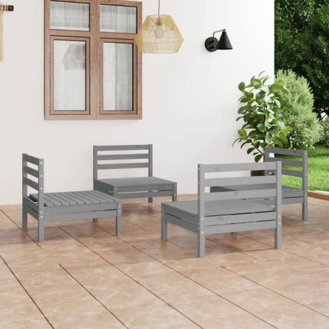 VIDAXL 4 Piece Garden Lounge Set Grey Solid Pinewood Vidaxl 8720286682869