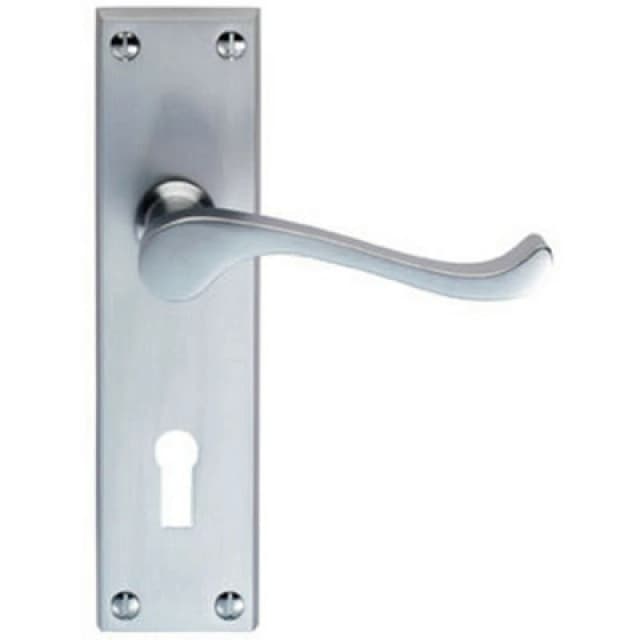 Loops Victorian Scroll Handle on Rectangular Lock Backplate 155 x 41mm Satin Chrome Multi