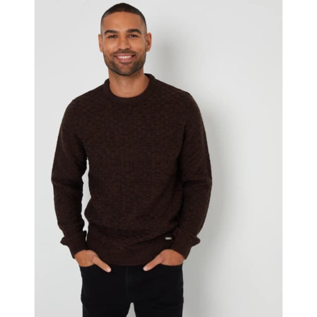 Threadbare Threadbare Men 'Oldcastle' Textured Knit Crew Neck Jumper in Brown Size: Small Brown S Male 7625914447067