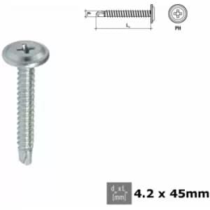 Moderix - Self Tapping Screw ph Head Selfdrilling Screw with Flat Washer - Size 4.2x45mm - Pack of 100