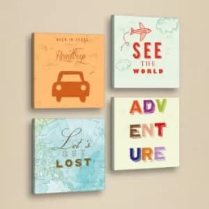 4KAR015 Blue Orange Purple Red Lilac Decorative PU Leather Painting (4 Pieces)