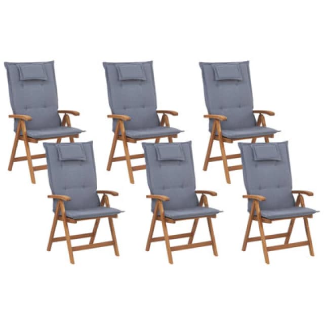 Beliani Set Of 6 Garden Chairs With Cushions Java Acacia Wood Blue
