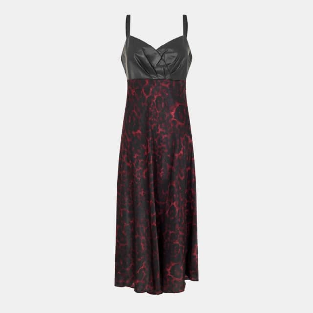 DKNY Womens Mix A Line Dress Merlot Cheetah female 8 (XS)