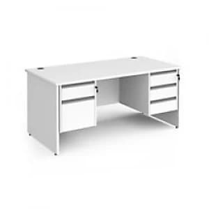 Dams International Straight Desk with White MFC Top and Silver Frame Panel Legs and Two & Three Lockable Drawer Pedestals Contract 25 1600 x 800 x 725