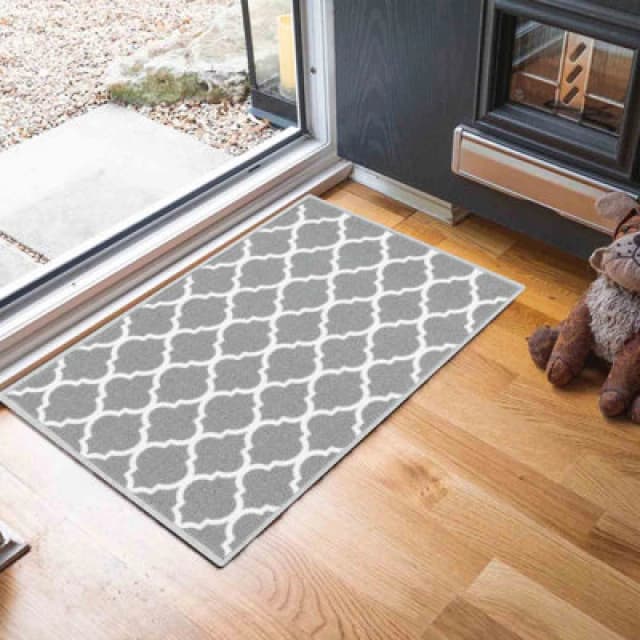 Machine Washable Trellis Design Anti Slip Doormats Grey 50X80 Cm