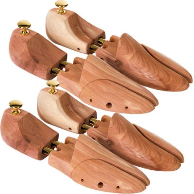 Tectake Shoe Stretchers - 2 Pairs, Cedar Wood & Brass, Absorbs Moisture, For Her & Men 39-41 - Brown