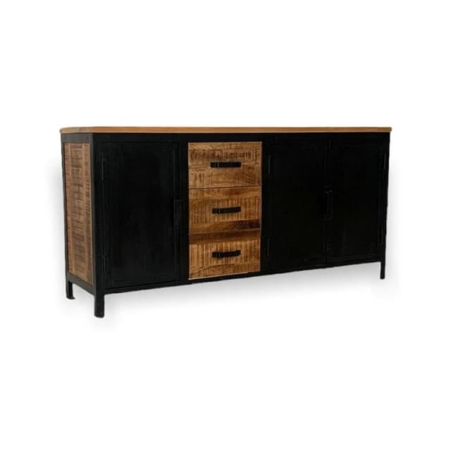 Jaipur Furniture Ltd Induse Large Sideboard - Mango Wood/Iron - L42 x W160 x H78cm - PP Sawn Finish in Black Unisex