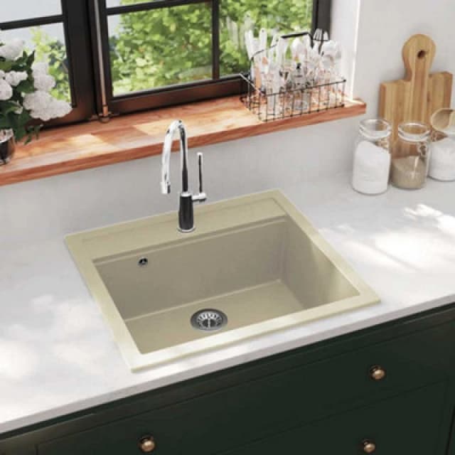 vidaXL Granite Kitchen Sink Single Basin Beige, Yellow 144862
