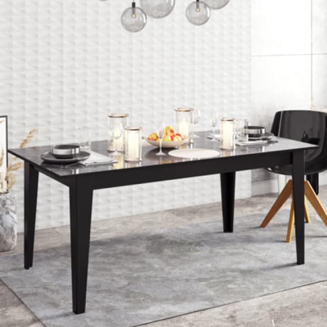 Decorotika Modern Polka Dining Table Black Marble Effect & Black
