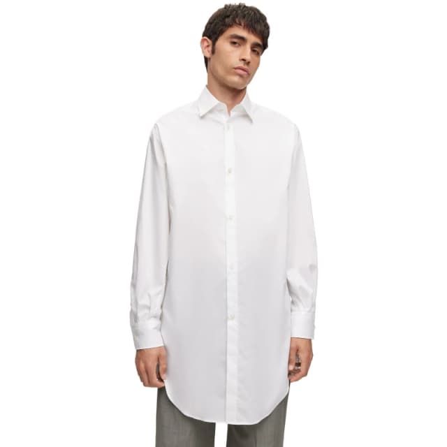 Boss Mens Plain Long-Sleeve Shirt White male S