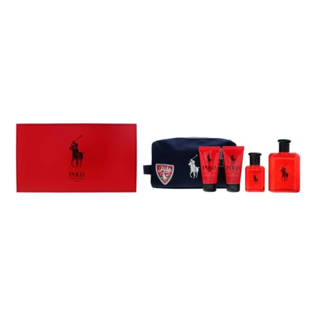 Ralph Lauren Polo Red Gift Set 125ml Eau de Toilette + 40ml Eau de Toilette + 50ml Aftershave Balm + 50ml Hair & Body Wash + Wash Bag