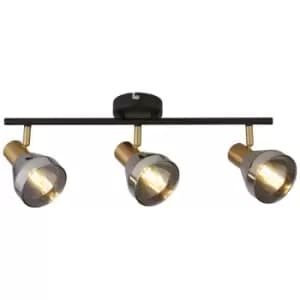 Searchlight Westminster 3 Light Spotlight- Black, Satin Brass & Smoked Glass