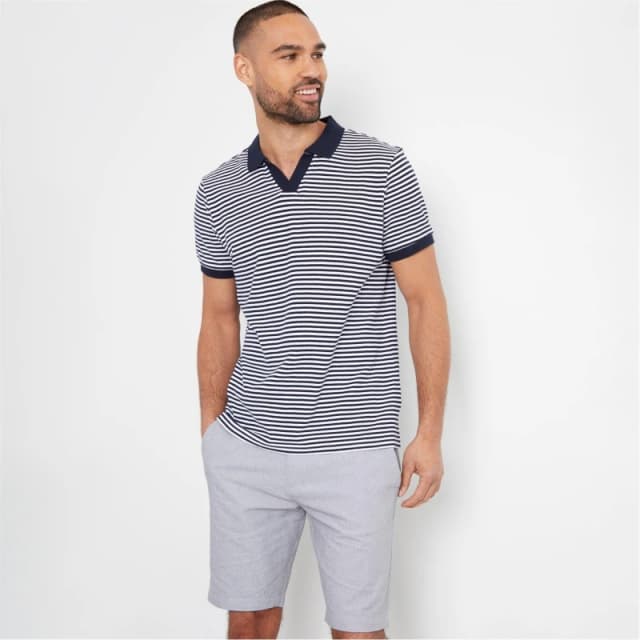 Threadbare Open Collar Striped Pique Polo Shirt Navy male S