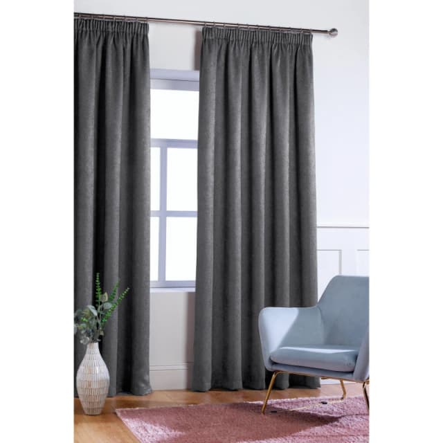 Homelife Crinkle Woven Blackout Pencil Pleat Curtains - Grey Grey 46x54 Inch