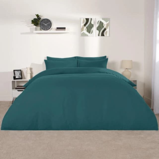 OHS OHS Plain Dyed Duvet Cover with Pillowcase Bedding Set in Teal Size: Double Teal Double Unisex 5027434210541