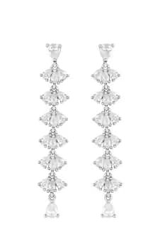 Rhodium Plated Cubic Zirconia Linear Drop Earrings