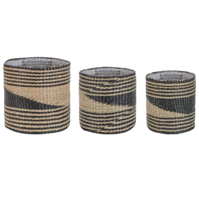Beliani Set Of 3 Plant Pots Rattail Seagrass 32/29/27cm Black