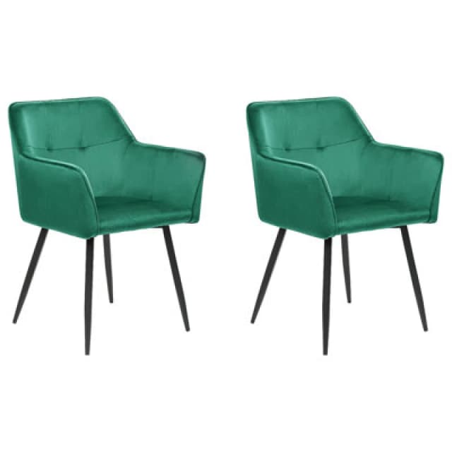 Beliani Set Of 2 Dining Chairs Jasmin Velvet Emerald Green