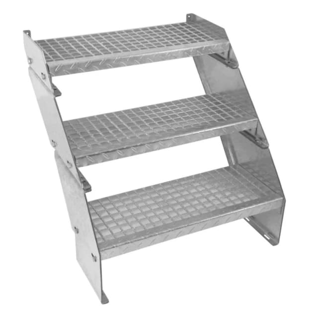 Monster Shop Adjustable 3 Section Galvanised Staircase - 600Mm Wide, Silver 212721