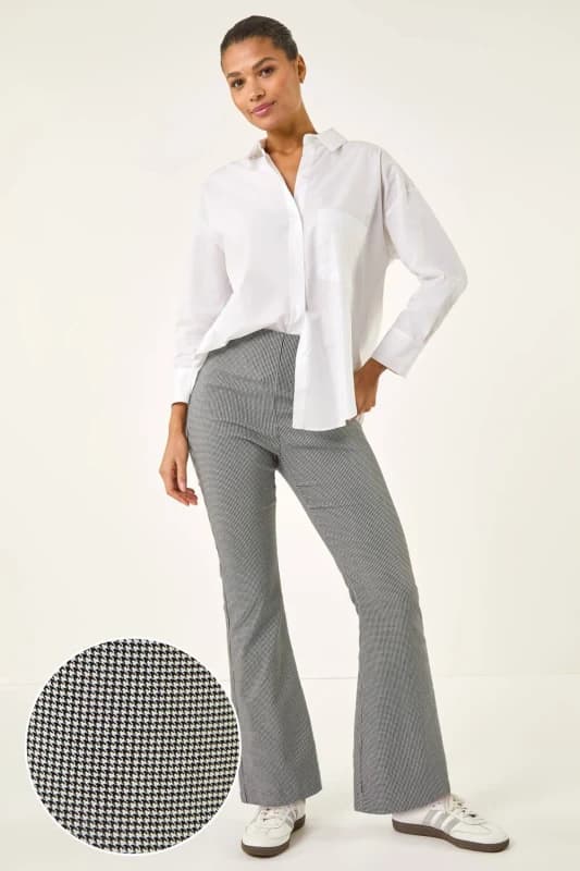 Roman Womens Dogtooth Stretch Wide Leg Trouser in Light Grey Size: 20 Light Grey Female 20