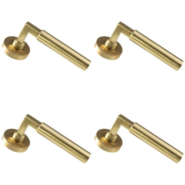Loops 4x PAIR Straight Round Bar Handle on Round Rose Concealed Fix Satin Brass Metallics