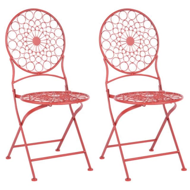 Beliani Set Of 2 Garden Chairs Scario Metal Red