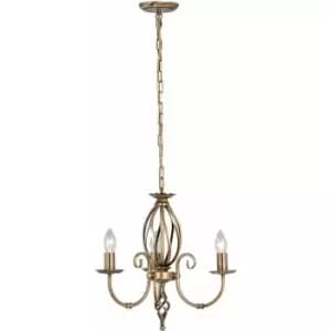 3 Bulb Chandelier LIght Artisan Knot Twist Detail Aged Brass LED E14 60W