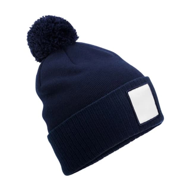 Beechfield Beechfield Men Pom Pom Applique Patch Beanie in Navy Navy One Size Male 5063693968045