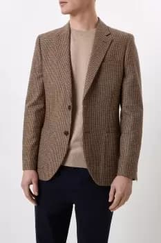 Mens Slim Fit Neutral Dogtooth Blazer