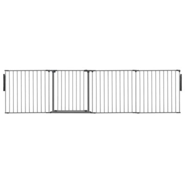 Safetots Premium Multi Panel Room Divider, Up To 298Cm Wide, Grey, 70Cm Tall, Flexible Barrier With Door For Baby And Toddler