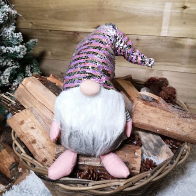 Samuel Alexander 46Cm Plush Christmas Bearded Gonk With Pink & Silver Sequined Hat Christmas Decoration