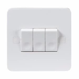 KnightsBridge Pure 9mm 10A White 3G 2 Way 230V Electric Wall Plate Switch