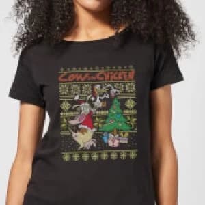Cow and Chicken Cow And Chicken Pattern Womens Christmas T-Shirt - Black